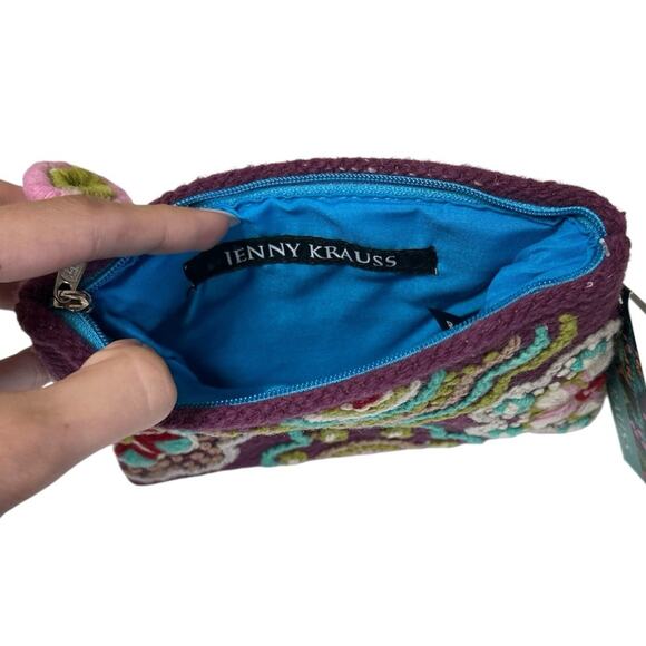 Jenny Krass Purple Embroidered Floral Handcrafted Wool Pouch NWT Y2K Inspired - Picture 3 of 3